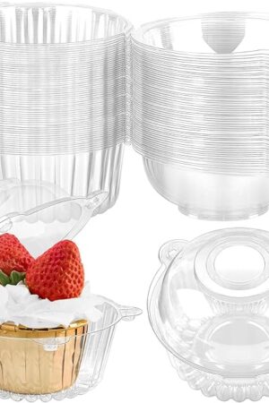100ct Cupcake Holders Individual Cupcake Containers, Disposable Clear Plastic Single Cupcake Carrier with Dome Lid for Dessert To-Go, Muffin, Cheesecake, Pastries