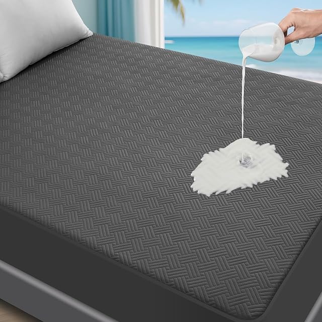 Waterproof Mattress Protector Queen Size - Breathable, Noiseless, Ultra-Soft Bed Cover, Mattress Pad Cover with Deep Stretchable Pockets 8"-21" (Gray)