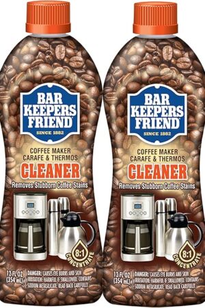 Bar Keepers Friend Coffee Maker Cleaner (2 x 12 oz) Removes Stains & Oily Residue from Espresso Machines, Carafes, Thermos, Drip Coffee Pots, Single-Cup Coffee Makers & More