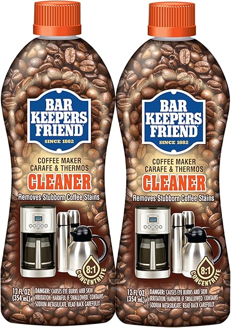 Bar Keepers Friend Coffee Maker Cleaner (2 x 12 oz) Removes Stains & Oily Residue from Espresso Machines, Carafes, Thermos, Drip Coffee Pots, Single-Cup Coffee Makers & More