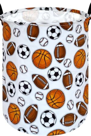 19.7 Inch Boys and Girls Laundry Basket Balls Laundry Hamper Storage Basket Fabric Material Organization Basket, Storage Bin, Toy Box,Gift Basket with Handles for Room