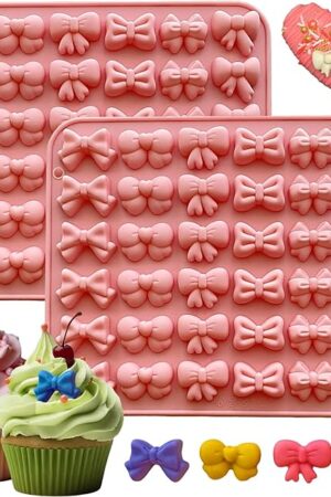2PCS Silicone Mini Bow Molds for Chocolate - 6 Shapes Butterfly Tie Candy Mold Edible for Gummy Cake Pops Ice Jelly Cookie Cupcake Decorating