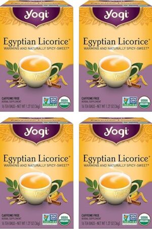 Yogi Tea Egyptian Licorice Tea - 16 Tea Bags per Pack (4 Packs) - Organic Licorice Tea Bags - Includes Licorice Root, Cinnamon Bark, Orange Peel, Ginger Root, Cardamom Pod & More