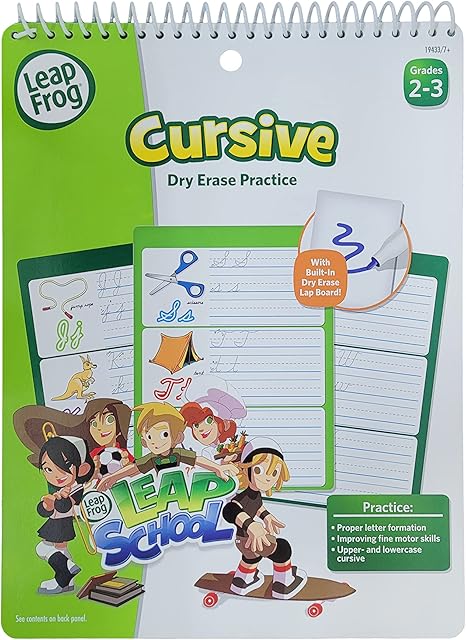 The Leapfrog Leapschool Cursive Dry Erase Practice Workbook For Grades 2-3 With 16 Flexible Pages