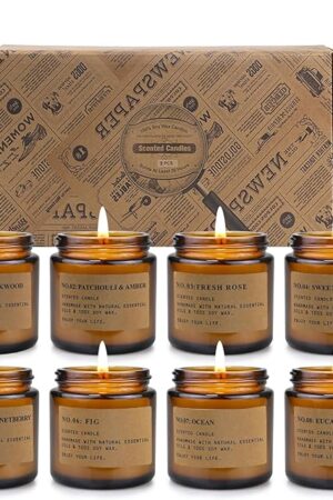 8 Pack Candles for Home Scented,Aromatherapy Jar Candle Gifts for Women, Natural Soy Wax Amber Candle Set, Scented Candles Set for Birthday Valentine Mother's Christmas Day Present