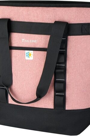 BALEINE Large 36-Can Cooler Bags Insulated, PEVA Soft Cooler Tote Bag, Insulated Grocery Bags with Zippered Top (8.5 Gallon, Pink)