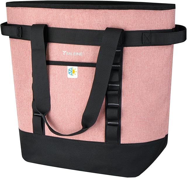 BALEINE Large 36-Can Cooler Bags Insulated, PEVA Soft Cooler Tote Bag, Insulated Grocery Bags with Zippered Top (8.5 Gallon, Pink)