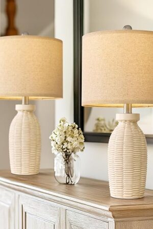 22.75" Table Lamps for Bedroom Living Room Boho Lamp Set of 2 Farmhouse Lamp Bedside Nightstand Small Rustic Vintage Retro Modern Table Lamp Light Home Office Desk Deco Gifts, Beige