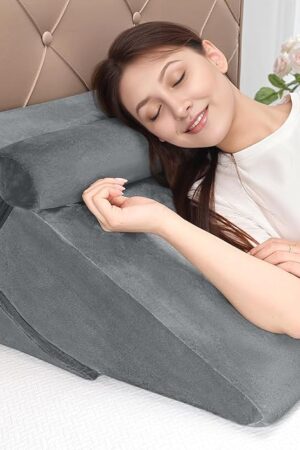 Bed Wedge Pillow Set for Post Surgery, 3PCS Wedge Pillow for Acid Reflux Relief, Adjustable 7 &12 inch for Sleeping, Headboard, Back Pain Relief, Back Pillow for Bed Sitting Up, Grey