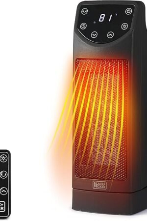 BLACK+DECKER Oscillating Space Heater, Portable Heater with Remote Control, Ceramic Small Space Heater with Two Heat Settings & LED Display, Small Heater 1500W