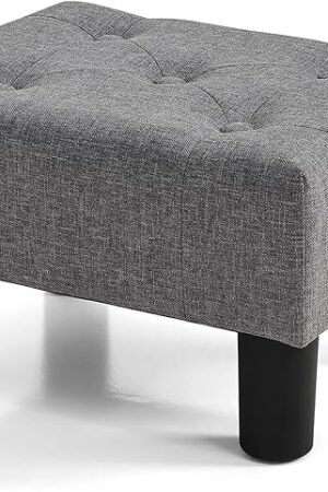BRIAN & DANY Small Foot Stool, Linen Foot Stools with Legs, Stable Small Footstool for Living Room, Grey