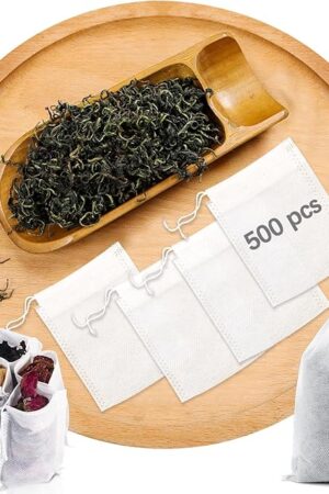 500 Pcs Tea Bags for Loose Leaf Tea 2.75"x 3.54", Disposable Filter Empty tea Bags with Drawstring Cloth Sachets Diy fillable Small Empty Teabags for Loose tea, Coffee, Herbs, Spice