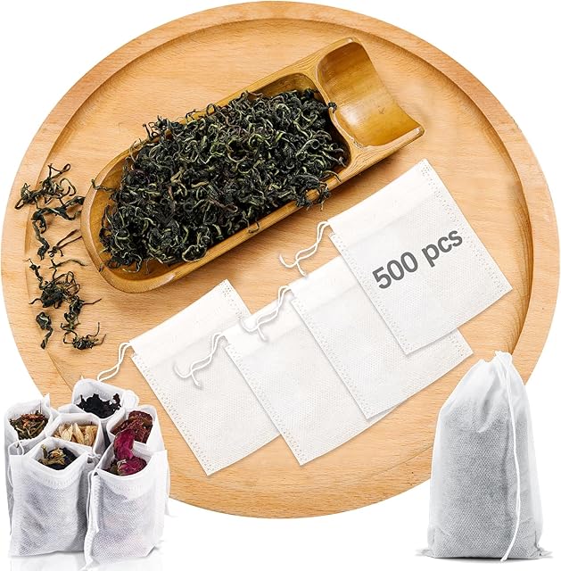 500 Pcs Tea Bags for Loose Leaf Tea 2.75"x 3.54", Disposable Filter Empty tea Bags with Drawstring Cloth Sachets Diy fillable Small Empty Teabags for Loose tea, Coffee, Herbs, Spice
