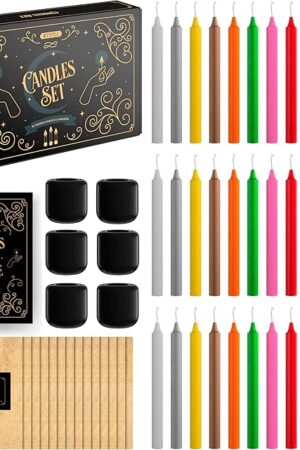 Wyspell - 36 Colored Taper Candles for Witchcraft | 5" Height & 1/2" Diameter | Candle Sticks for Witch Decor | 6 Spell Holders | Shabbat | Chime | Wiccan