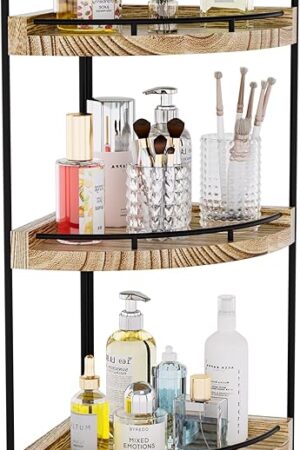 Corner Bathroom Counter Organizer, 3 Tier Bathroom Storage Countertop for Skincare, Sink Shelf for Kitchen Decor, Vanity, Dresser, Gift(Rustic Brown)
