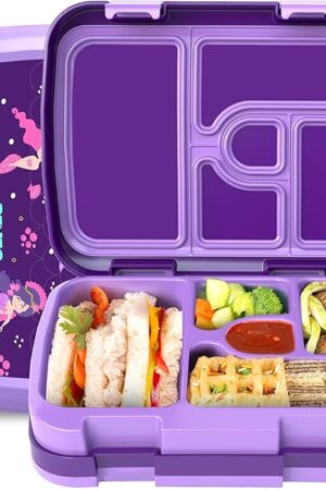 YOLAY Bento Box for Kids Lunch Box Leak-Proof, 5-Compartment Lunch Box Kids for Ages 3-10, Durable with Anti-Slip Base, Suitable for Schools, Outdoor and Travel (Mermaid)