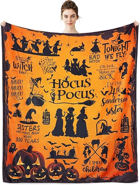 Metawu Witch Blanket Halloween Throw Blankets for Women Witch Flannel Fleece Blankets for Couch Sofa Bed Chair Decor Halloween Decorations Blanket 50x60in