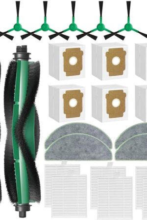 25Pcs Replacement Parts for iRobot Roomba 104 Combo/ 105 Vac/ 105 Combo/ 105 Combo+/ Vac 2/ (Q0520/Q052) Robot Vacuum, 2 Roller Brush 6 Filter 6 Dust Bag 4 Rags 6 Side Brushes 1 Cleaning Brush