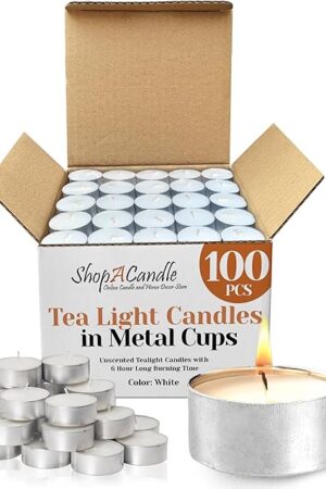 100 Pack Tealight Candles in Metal Cups - Clean White Unscented with 6 Hour Long Burning Time - Votive Candles Bulk for Romantic Dinner, Weddings, Spa & Hotels by PARNOO
