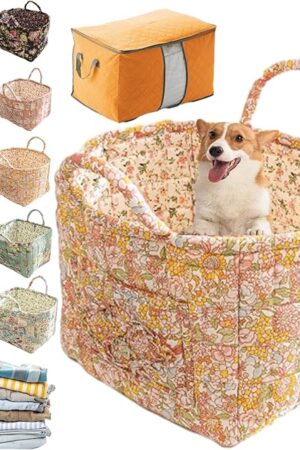 Boho Fabric Storage Basket, Boho Storage Baskets with Handle, Bohemian Basket for Storages, Collapsible Bohos Floral Laundry Baskets, Bohemian Style Tote for Clothes and Sundries (E)