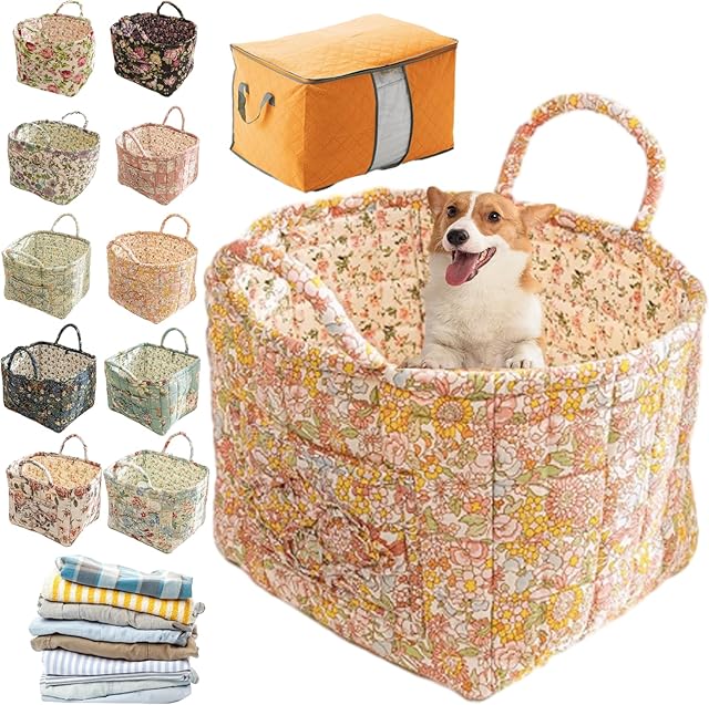 Boho Fabric Storage Basket, Boho Storage Baskets with Handle, Bohemian Basket for Storages, Collapsible Bohos Floral Laundry Baskets, Bohemian Style Tote for Clothes and Sundries (E)