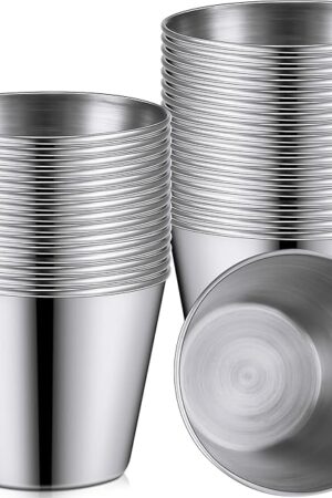 100 Pieces 1.5 oz Metal Ramekins Dipping Sauce Cups Stainless Steel Condiment Cups Small Metal Ramekins for Kitchen Restaurant Camping BBQ Party Seafood