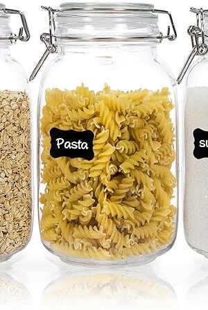 CHEFSTORY 50oz Airtight Glass Jars with Lids, 3 PCS Food Storage Canister for Kitchen & Pantry Organization, Square Mason Jar Containers for Storing Sugar, Flour, Cereal,Coffee,Cookies