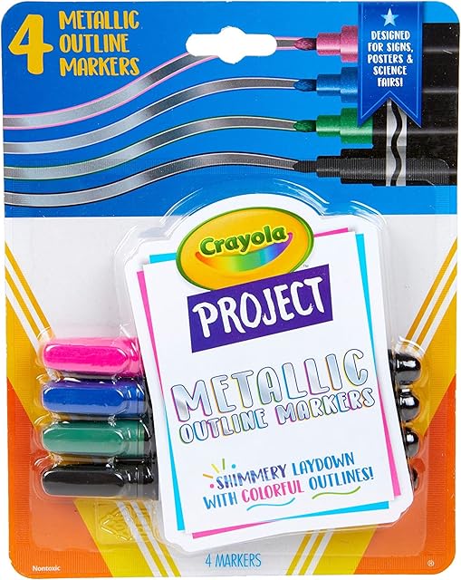 The Crayola Metallic Outline Markers, Assorted Colors, Art Supplies, 4 Count