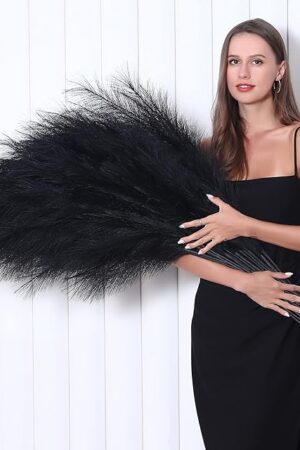 8 Pcs 45 inch Tall Faux Pampas Grass Decor, Large Artificial Black Pompous Grass Bulk, Long Fake Pompas for Floor Vase Filler, Wedding, Baby Shower, Home and Boho Decor (Black)