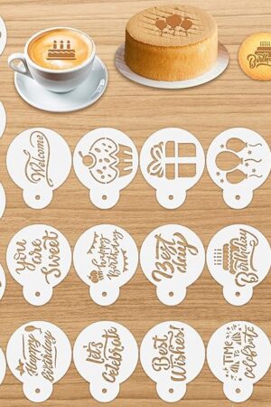20 Pieces Birthday Cookie Stencil Templates Decoration Cookie Stencil for Birthday Coffee Cake Templates Reusable Painting Mold Tools, Dessert, Coffee Decorating Mold(Cake Style)