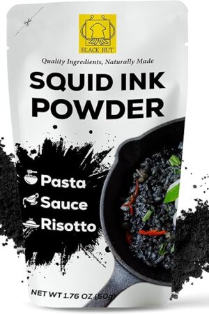 Black Hut Squid Ink Powder, Food Coloring for Rice Noodles Pasta Spaghetti Risotto, Nero Di Seppia, Tinta de Sepia, Halal Certificate, Contains Molluscs, 1.76oz / 50g (Pack of 1)
