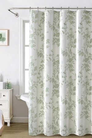 Awellife Sage Green Shower Curtain,Cotton Floral Cottagecore Spring Shower Curtains for Bathroom 72" W x 72" L