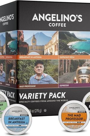 Angelino's Coffee Reserve Collection Coffee Pods Variety Pack, Medium & Dark Roast Coffee K Cups Compatible, 24 Count for Keurig Brewers, Includes Breakfast in Antigua, Hawaiian Hula, Mad Professor, and Espresso