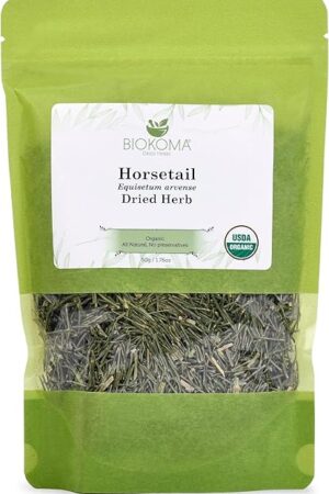 Biokoma Pure Organic Horsetail Dried Leaves 50g - USDA Certified | Herbal Tea | No Additives | Resealable Pouch | No Preservatives | No GMO | Kosher