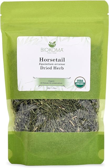 Biokoma Pure Organic Horsetail Dried Leaves 50g - USDA Certified | Herbal Tea | No Additives | Resealable Pouch | No Preservatives | No GMO | Kosher