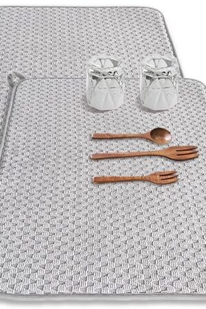 2 Pack Microfiber Dish Drying Mat,24*17 inch Absorbent Dish Drainer Kitchen Counter,Large Size Dish Drying Pad for Countertops,Sinks,Draining Racks(Gray)