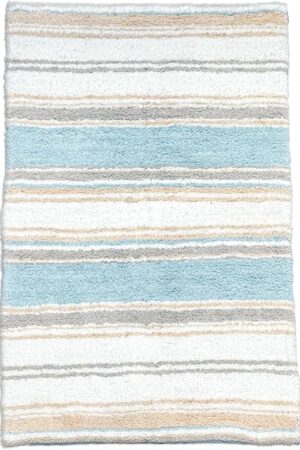 Chardin home Maui Bath Mat, 21 x 34 Inches | Non Slip Bathroom Rug, Machine Washable, Plush, Highly Absorbent | Costal Blue-Beige-White