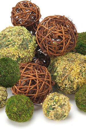 BYHER Decorative Balls for Centerpiece Bowls, 18pcs Fake Moss Balls + Wicker Rattan Balls Set Vase Bowl Filler for Home Garden Wedding Party Decor (Fresh Green + Rustic Brown)