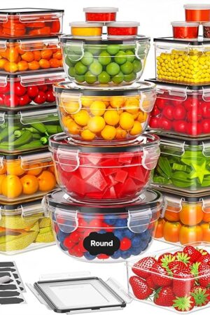 42 PCS Food Storage Containers with Lids (21 Containers & 21 Lids) - Reusable Plastic Food Containers for Kitchen Storage and Organization BPA-Free Leakproof Meal Prep Container with Labels & Pen