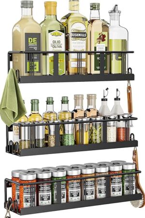 Wall Mounted Spice Rack 3 Pack Screw or Adhesive Hanging