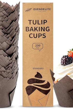 200pcs Coffee Tulip Cupcake Liners for Baking Cups Parchment paper Tulip Muffin Liners, Cupcake Wrapper for Party, Christmas