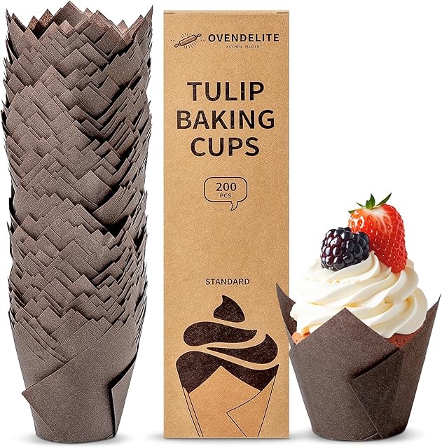 200pcs Coffee Tulip Cupcake Liners for Baking Cups Parchment paper Tulip Muffin Liners, Cupcake Wrapper for Party, Christmas