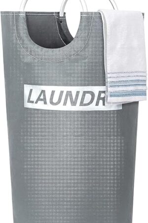 82L Large Laundry Basket Waterproof Laundry Hamper Collapsible Folding Tall Clothes Hamper Foldable Clothes Bag Folding Washing Bin Sliver Grey