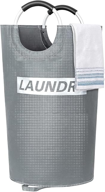 82L Large Laundry Basket Waterproof Laundry Hamper Collapsible Folding Tall Clothes Hamper Foldable Clothes Bag Folding Washing Bin Sliver Grey