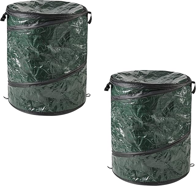 Wakeman 29.5-Gallon Pop up Outdoor Garbage Can Set - Set of 2 Collapsible Trash Cans for Parties, Yard Waste, or Laundry - Camping Accessories