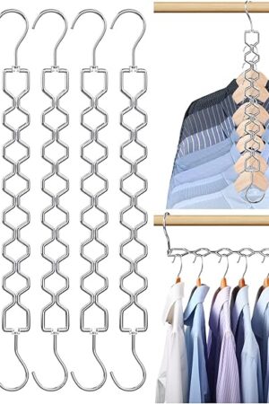 6 Pack Space Saving Hangers for Clothes, Heavy Duty 30Lbs Capacity Magic Collapsible Clothes Space Saver Metal Hanger Organizer with 360° Swivel Hook, Closet Organizers Storage Dorm Essentials Silver
