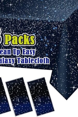 3 Packs - Space Tablecloth, Galaxy Themed Plastic Table Cover, Disposable Plastic Star Party Table Cover, 54’’ x 108’’, Fit for 8 Ft Table, for Home Decoration