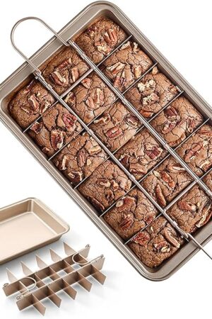 Brownie Pan with Dividers, Non Stick Brownie Baking Pan, 18 Pre-slice Carbon Steel Bakeware Tray with Grips for Oven Baking Bread, Square Mold Tray for Baking Cake Biscuit Muffin, 12X8X2''