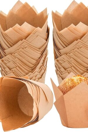200Pcs Tulip Cupcake Liners Muffin Baking Liners Holders Premium Baking Cups Cupcake Wrappers Christmas Cupcake Lliners for Weddings, Birthdays, Anniversaries, and Special Occasions（Natural）