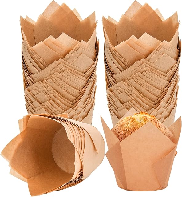 200Pcs Tulip Cupcake Liners Muffin Baking Liners Holders Premium Baking Cups Cupcake Wrappers Christmas Cupcake Lliners for Weddings, Birthdays, Anniversaries, and Special Occasions(Natural)